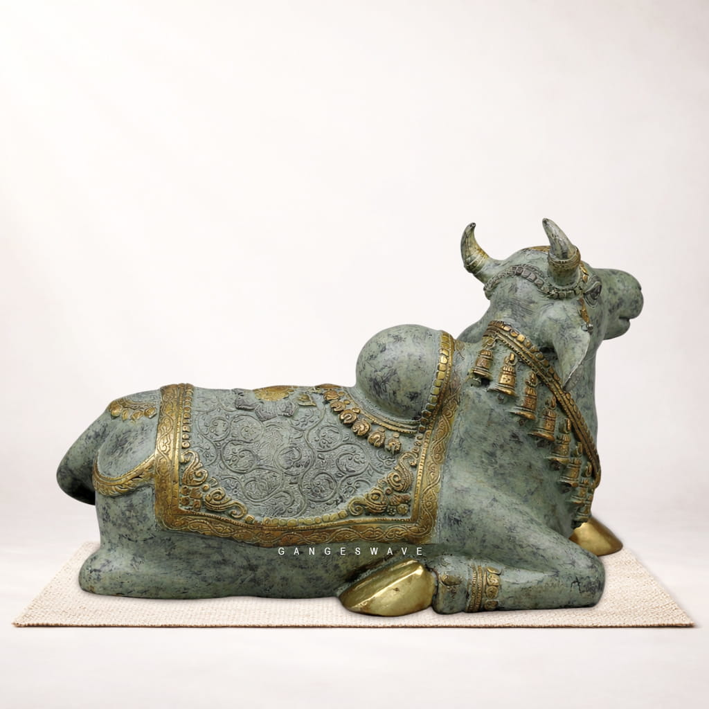 Antique Finish Brass Nandi Statue 20 inches – Sacred Guardian Bull Sculpture for Luxury Home Décor - Image 4