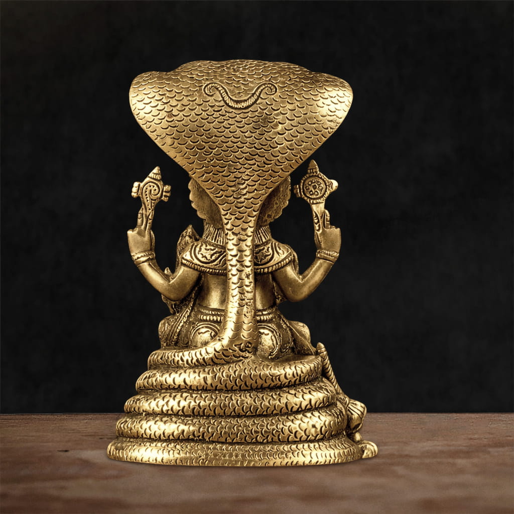 Lakshmi Narasimha Antique Gold Brass Statue - 8 inches - Image 4