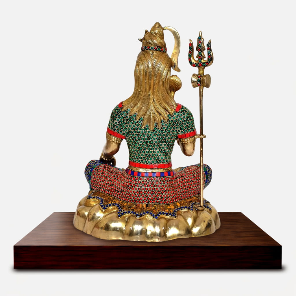 Colorful Handcrafted Brass Lord Shiva Murti with Stone Inlay - 13 inches - Image 5
