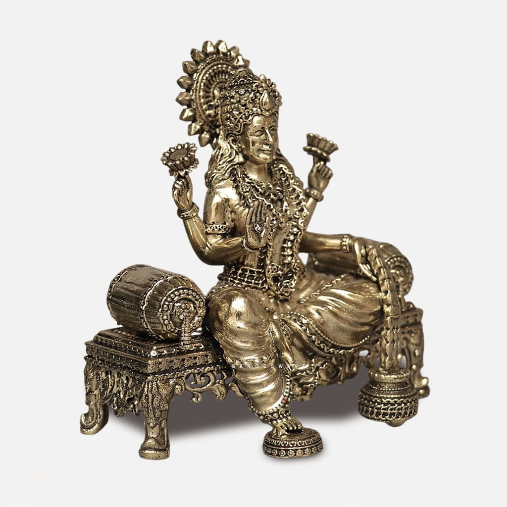 Brass Ganesha Idol Seated on Sinhasana - 4 inches - Image 3