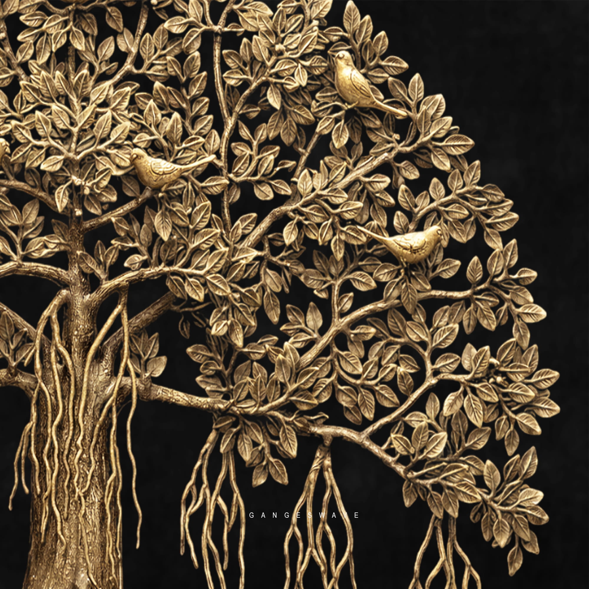 Brass KalpaVriksha (Tree of Life) with Birds Wall Decor - 36 inches - Image 4