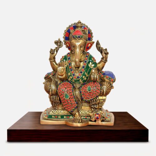 Multicolour Meenakari Brass Lord Ganesha Idol - 10 inches