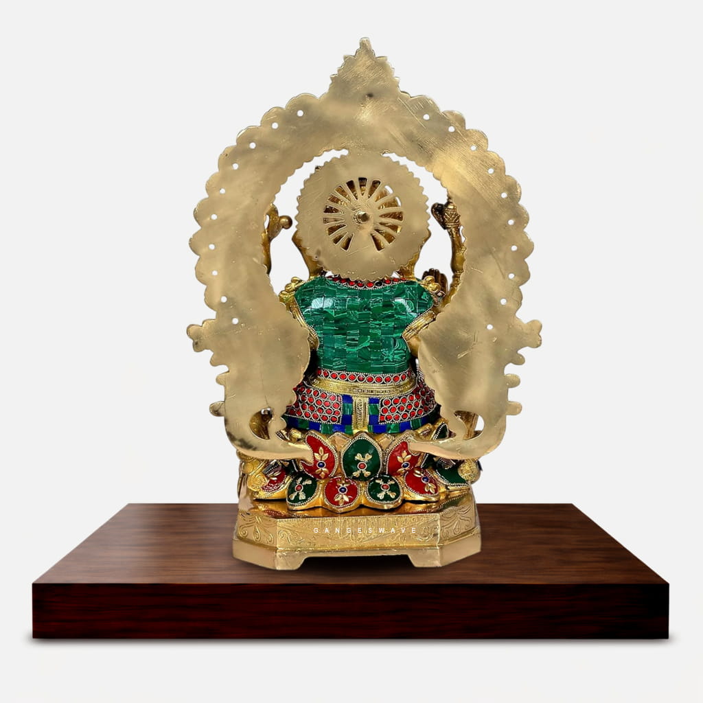 Brass Lord Ganesha Idol with Meenakari Stonework - 17.5 inches - Image 4