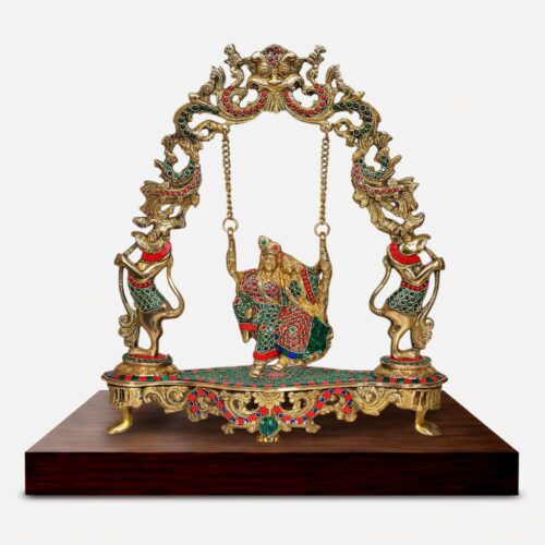 Radha Krishna Jhula Statue Idol with Stone Work - 18 inches