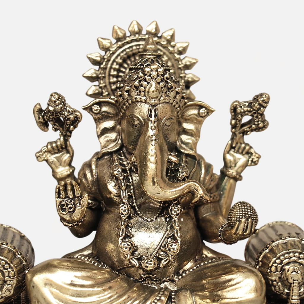 Brass Ganesha Idol Seated on Sinhasana - 4 inches - Image 5
