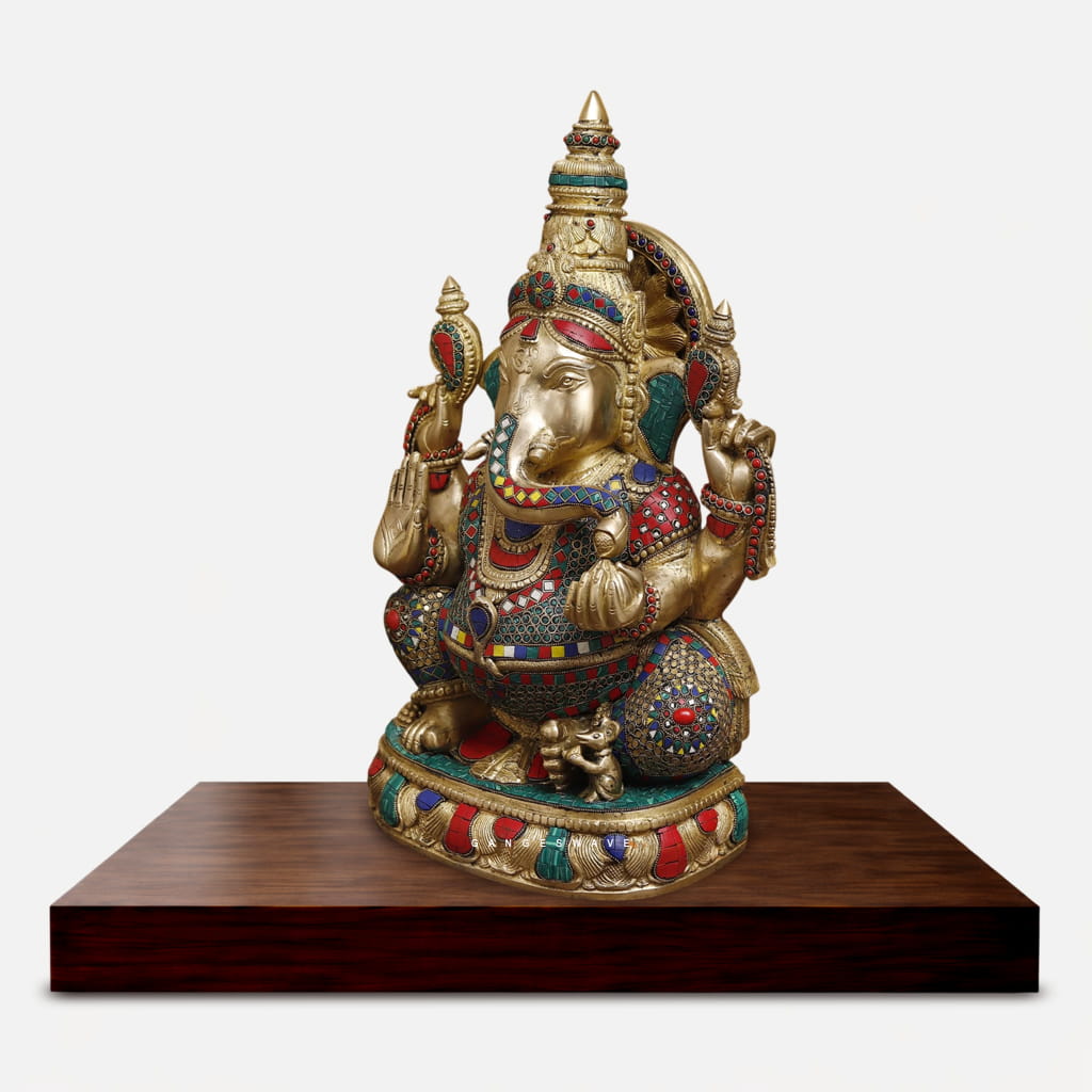 Luxury Handcrafted Brass Lord Ganesha Idol with Intricate Meenakari - 24 inches - Image 3