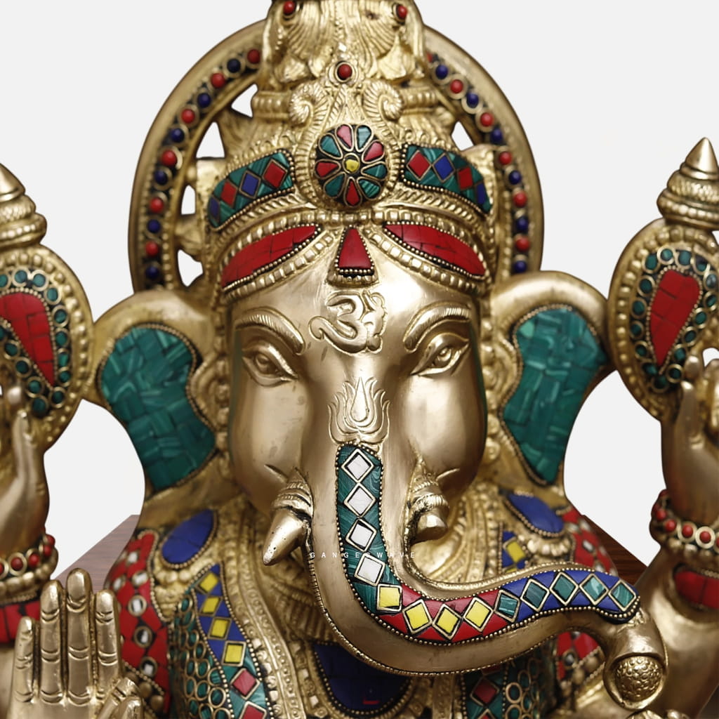 Luxury Handcrafted Brass Lord Ganesha Idol with Intricate Meenakari - 24 inches - Image 5