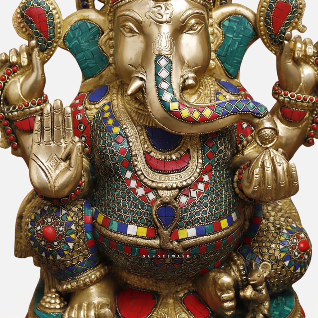 Luxury Handcrafted Brass Lord Ganesha Idol with Intricate Meenakari - 24 inches - Image 4