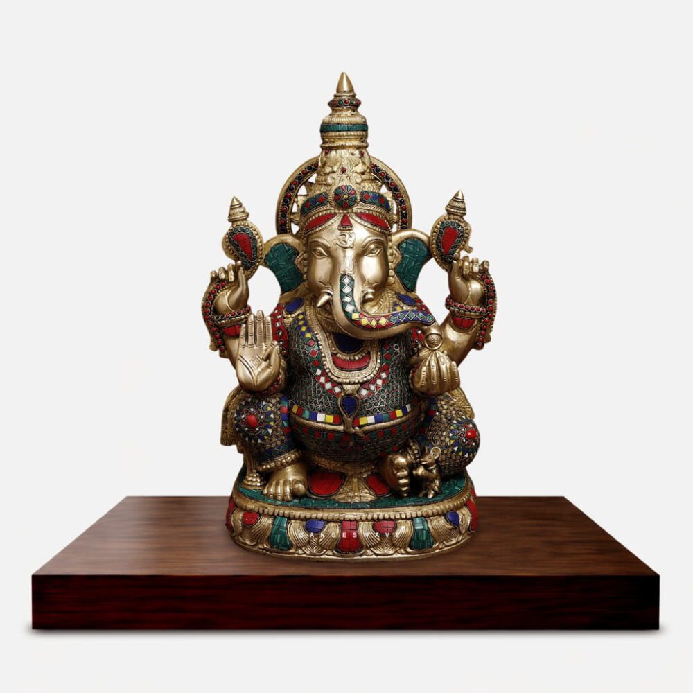 Luxury Handcrafted Brass Lord Ganesha Idol with Intricate Meenakari - 24 inches