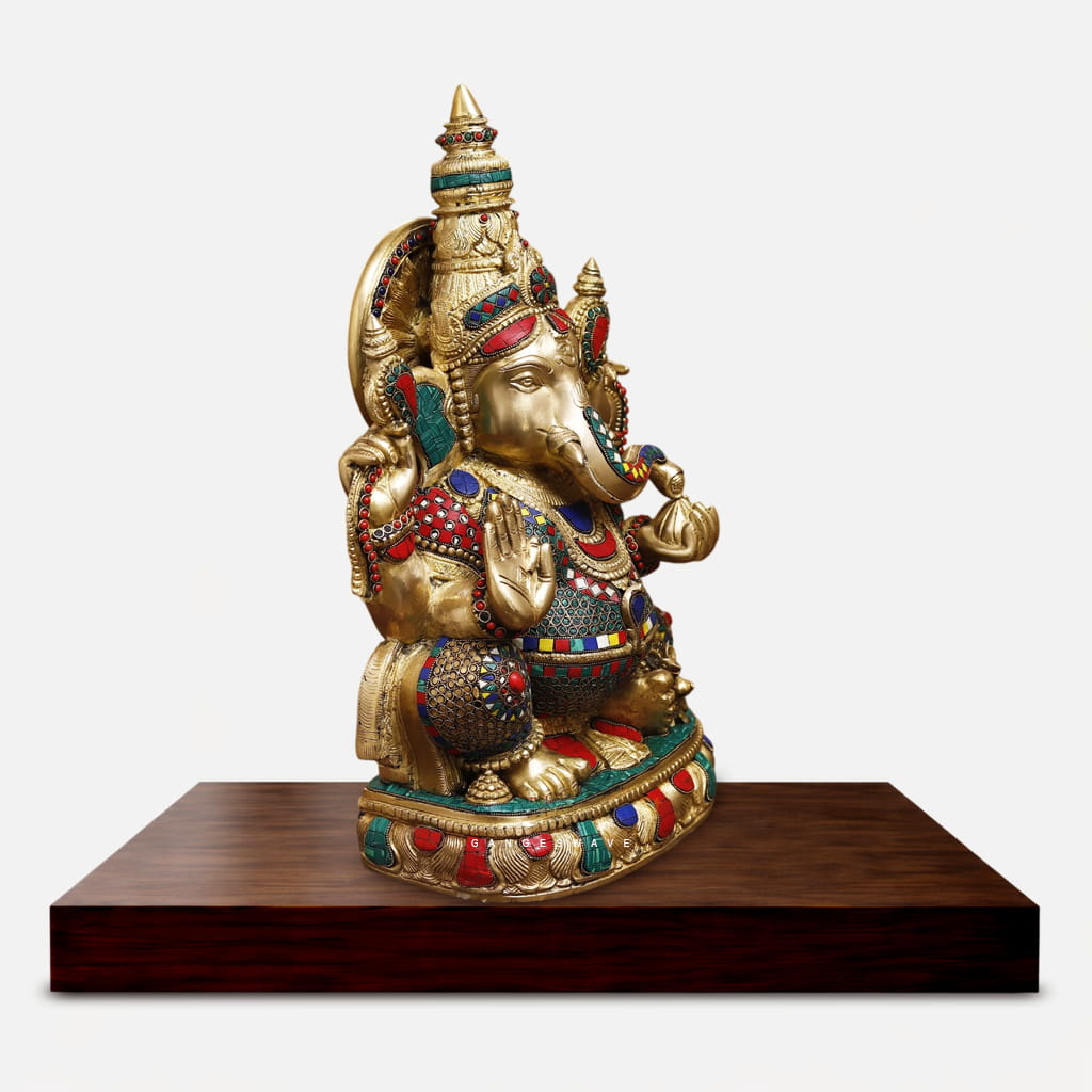 Luxury Handcrafted Brass Lord Ganesha Idol with Intricate Meenakari - 24 inches - Image 2