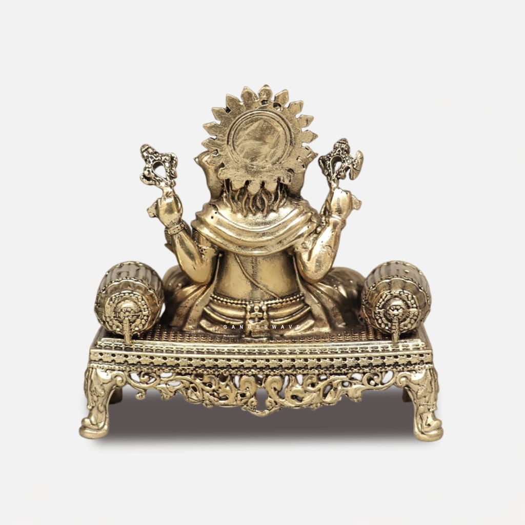 Brass Ganesha Idol Seated on Sinhasana - 4 inches - Image 6