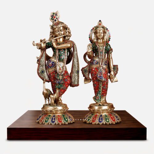 Radha Krishna Superfine Brass Murti with Meenakari Stonework - 27 inches