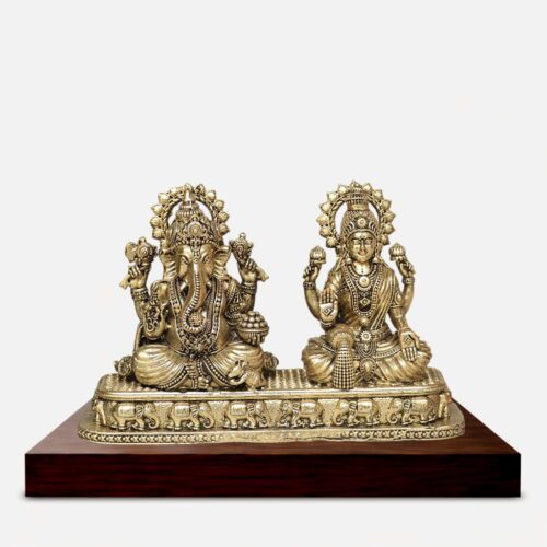 3 inches Brass Lakshmi Ganesha Idol Set for Home Puja - Temple