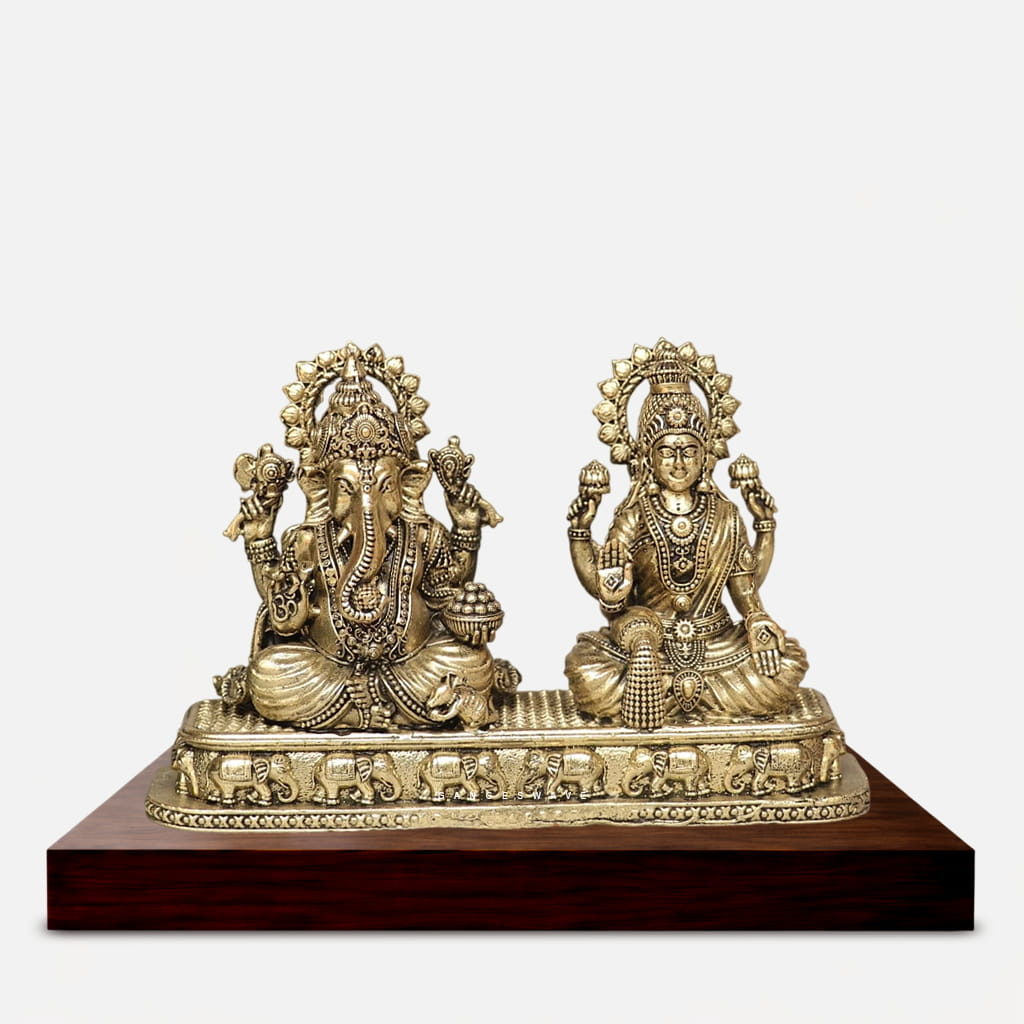 3 inches Brass Lakshmi Ganesha Idol Set for Home Puja - Temple