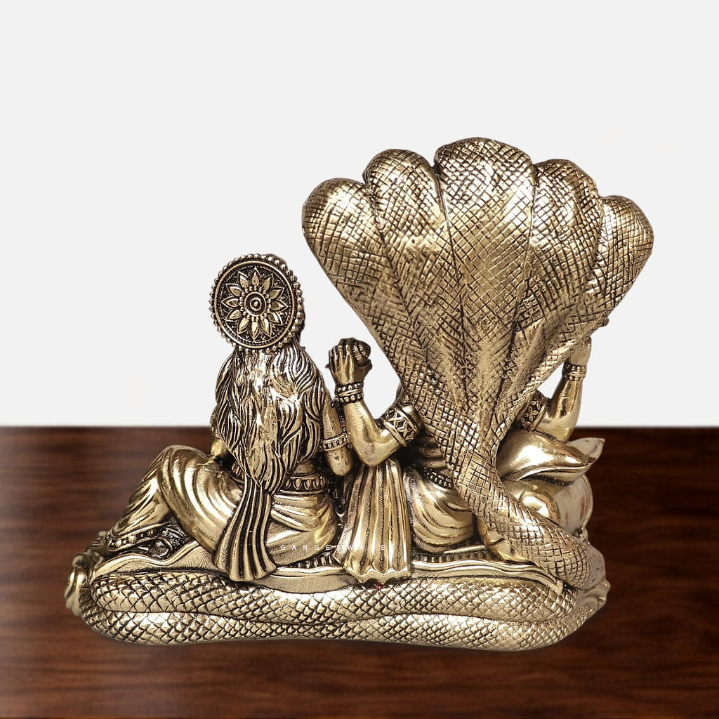 4.5 inches Brass Lakshmi Narayan Idol with Sheshnag - Image 5