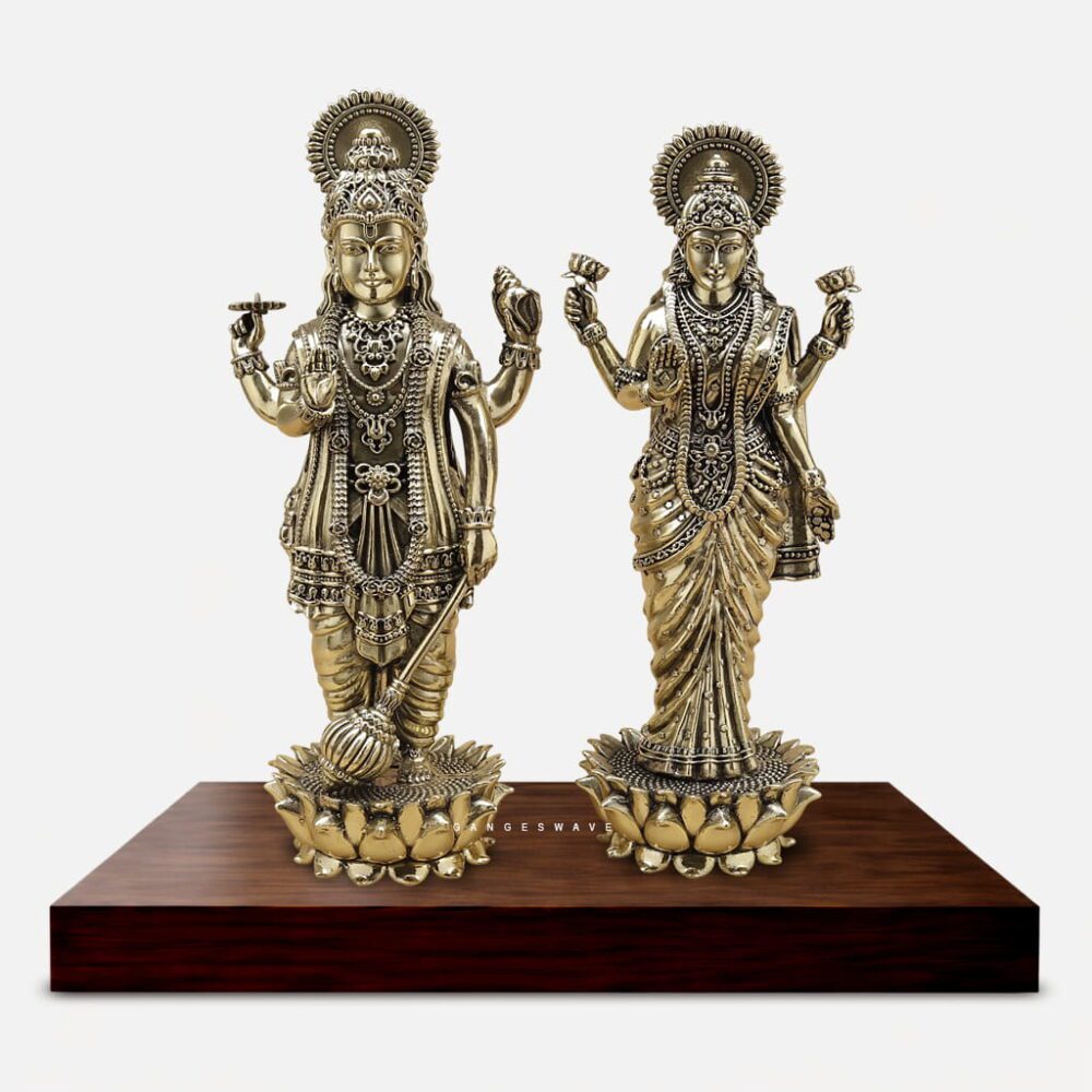 10 inches Superfine Brass Lakshmi Narayan Idol for Home - Temple