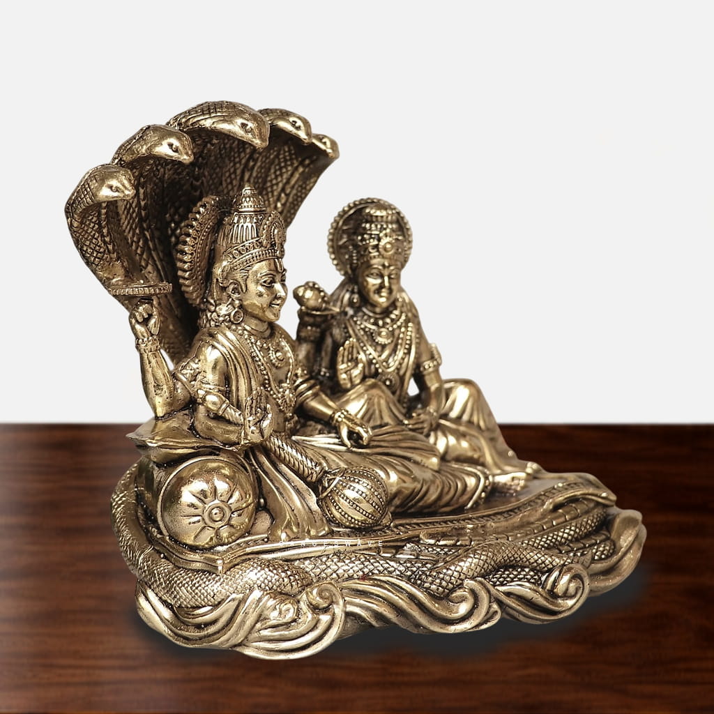 4.5 inches Brass Lakshmi Narayan Idol with Sheshnag - Image 3