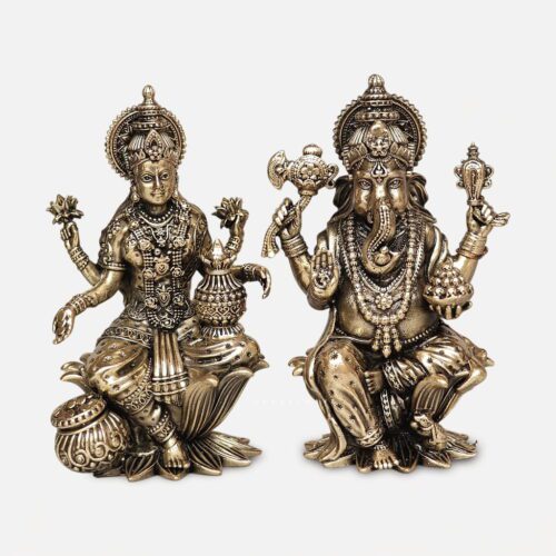 Lakshmi Ganesh Superfine Brass Idol Set - 7 inches