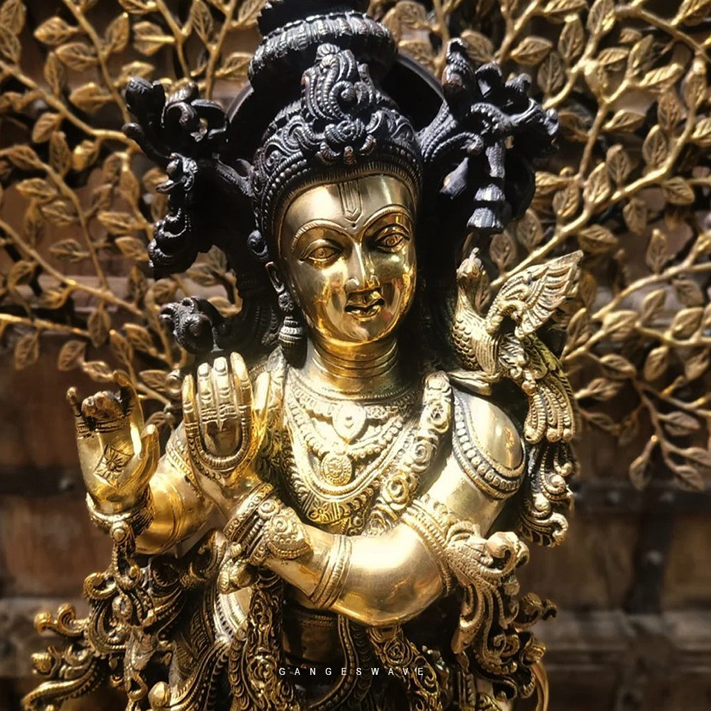 Brass Krishna with Tree of Life Statue - 36 inches - Image 6
