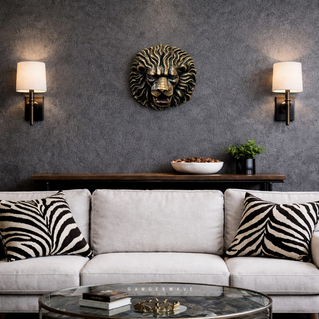 Luxury Brass Lion Wall Decor - 15 inches