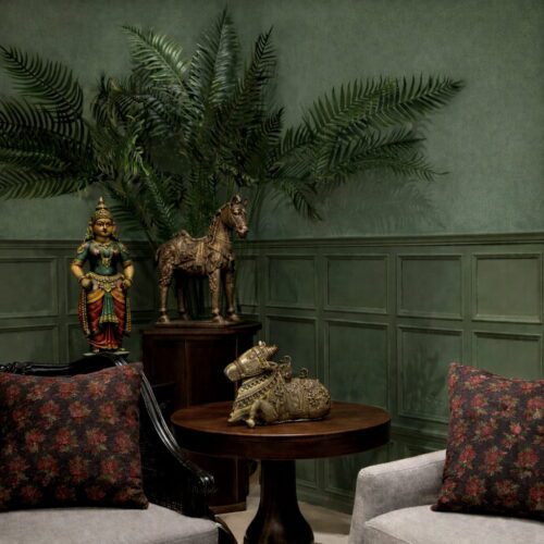 Intricately Engraved Brass Nandi in Antique Finish - 8 inches