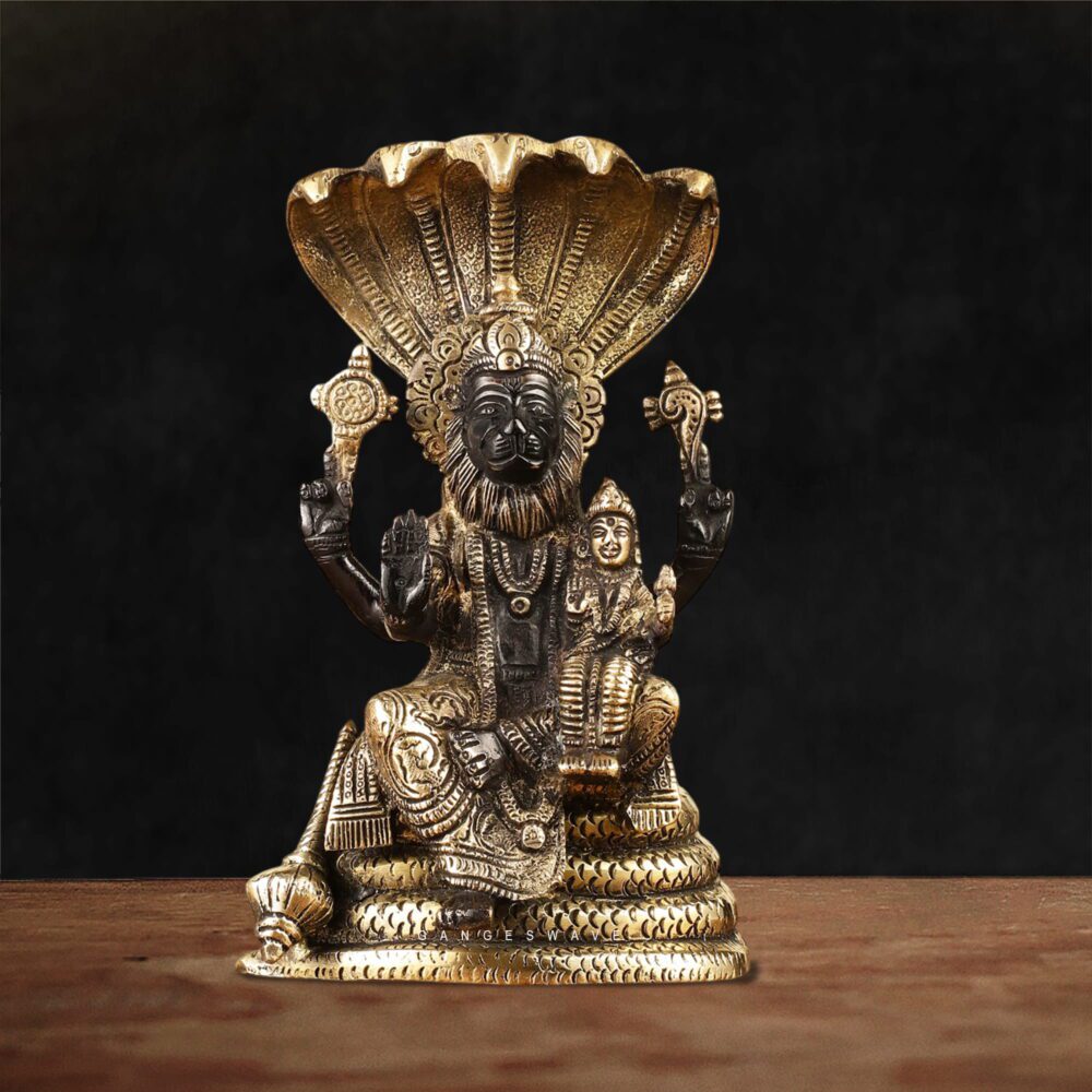 Lakshmi Narasimha Brass Statue - 8 inches