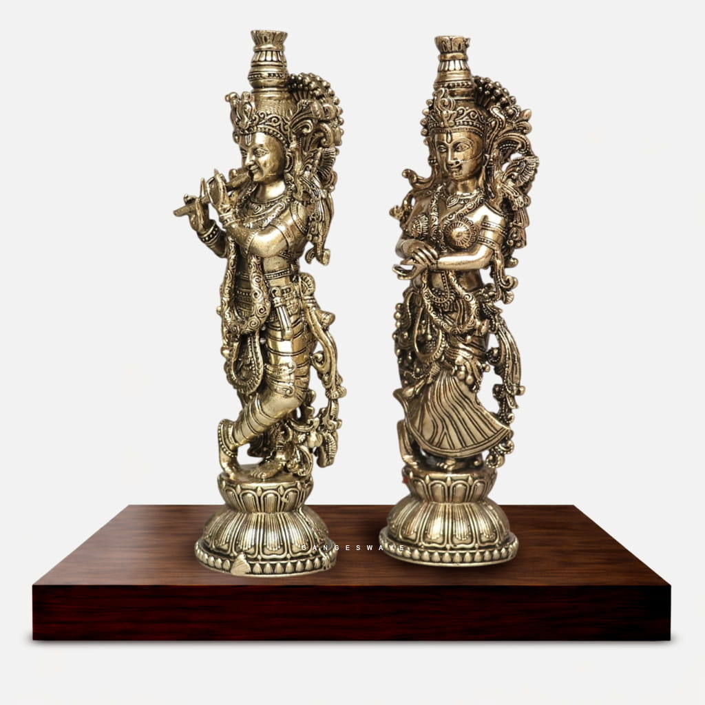 6 inches Superfine Brass Radha Krishna Idol Set - Image 3
