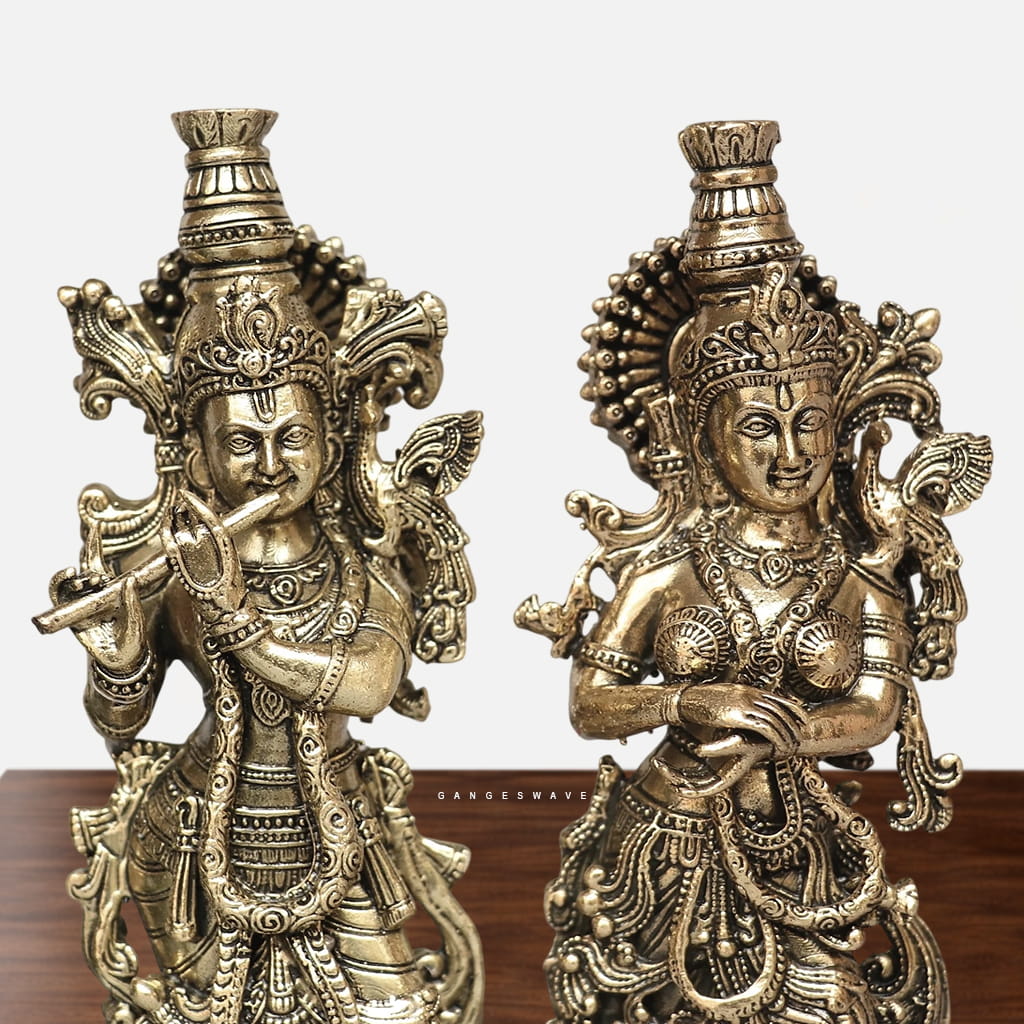 6 inches Superfine Brass Radha Krishna Idol Set - Image 4
