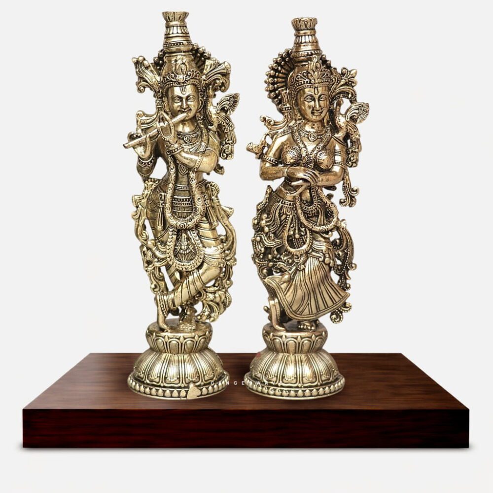 6 inches Superfine Brass Radha Krishna Idol Set