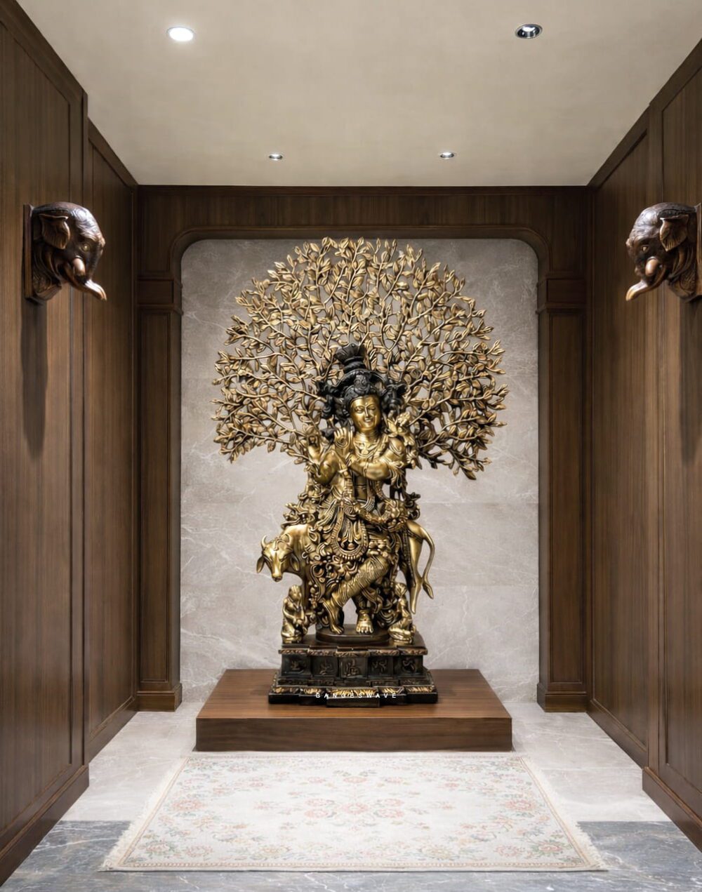 Brass Krishna with Tree of Life Statue - 36 inches