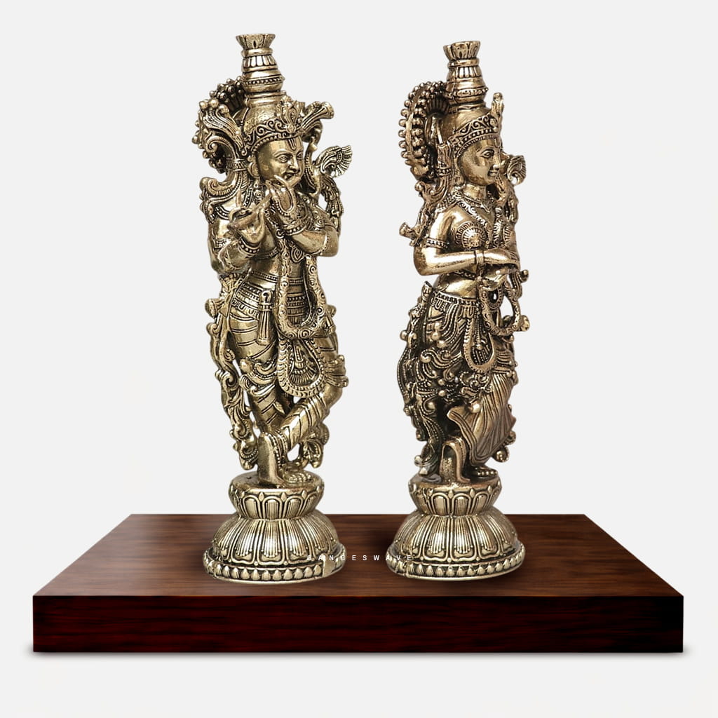 6 inches Superfine Brass Radha Krishna Idol Set - Image 2