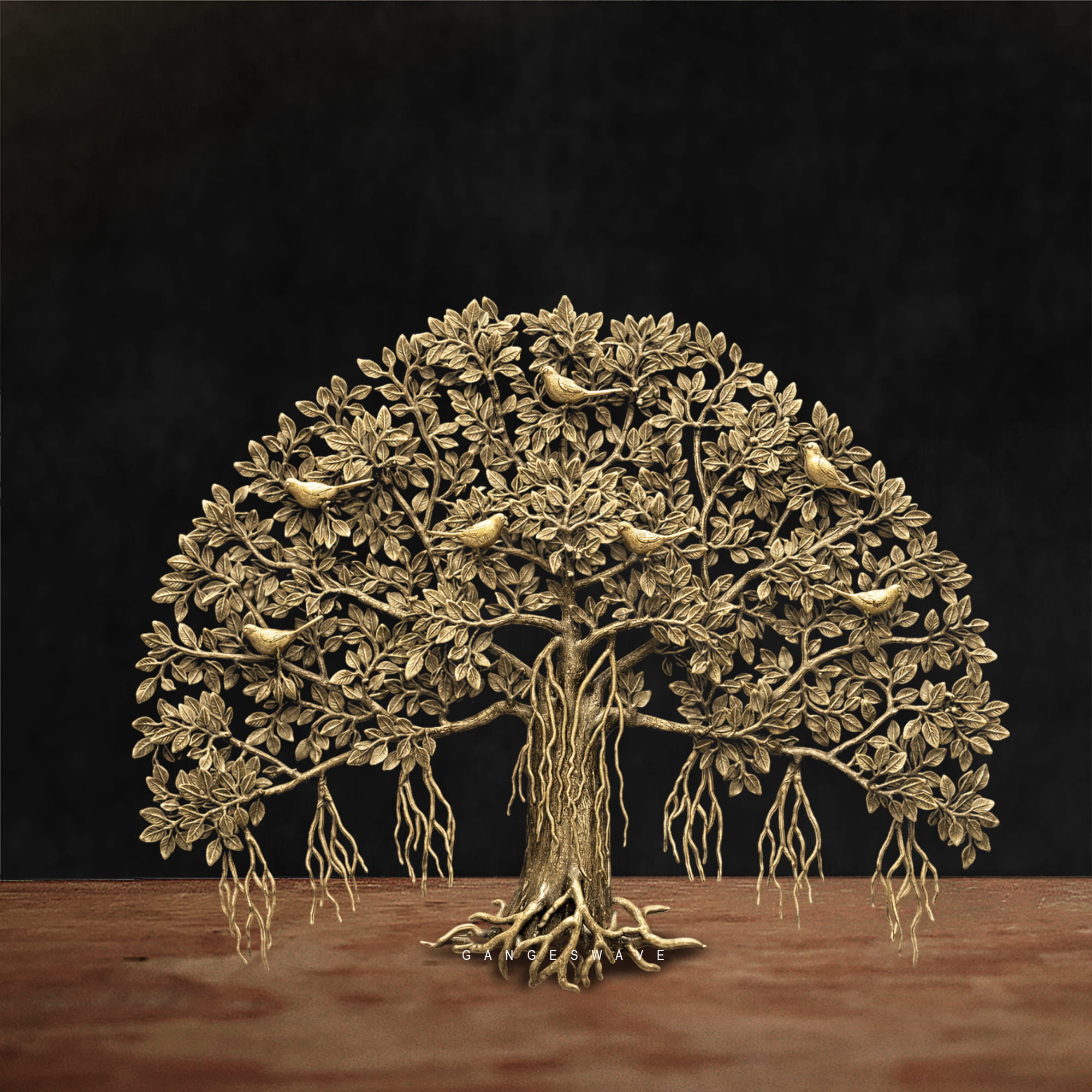 Brass KalpaVriksha (Tree of Life) with Birds Wall Decor - 36 inches - Image 2