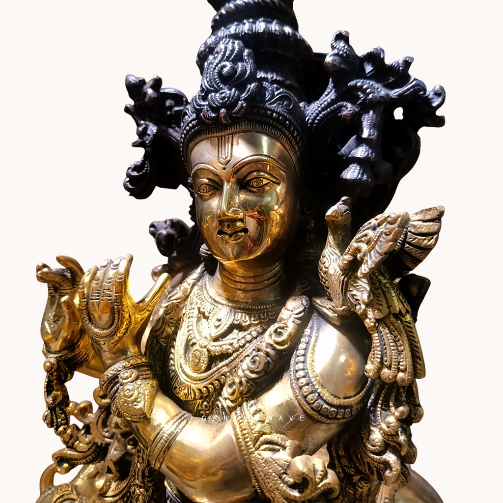 Brass Krishna with Tree of Life Statue - 36 inches - Image 7