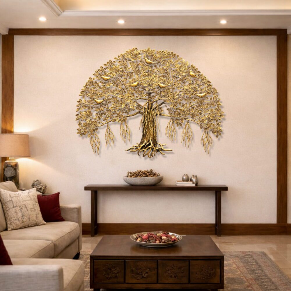 Brass KalpaVriksha (Tree of Life) with Birds Wall Decor - 36 inches