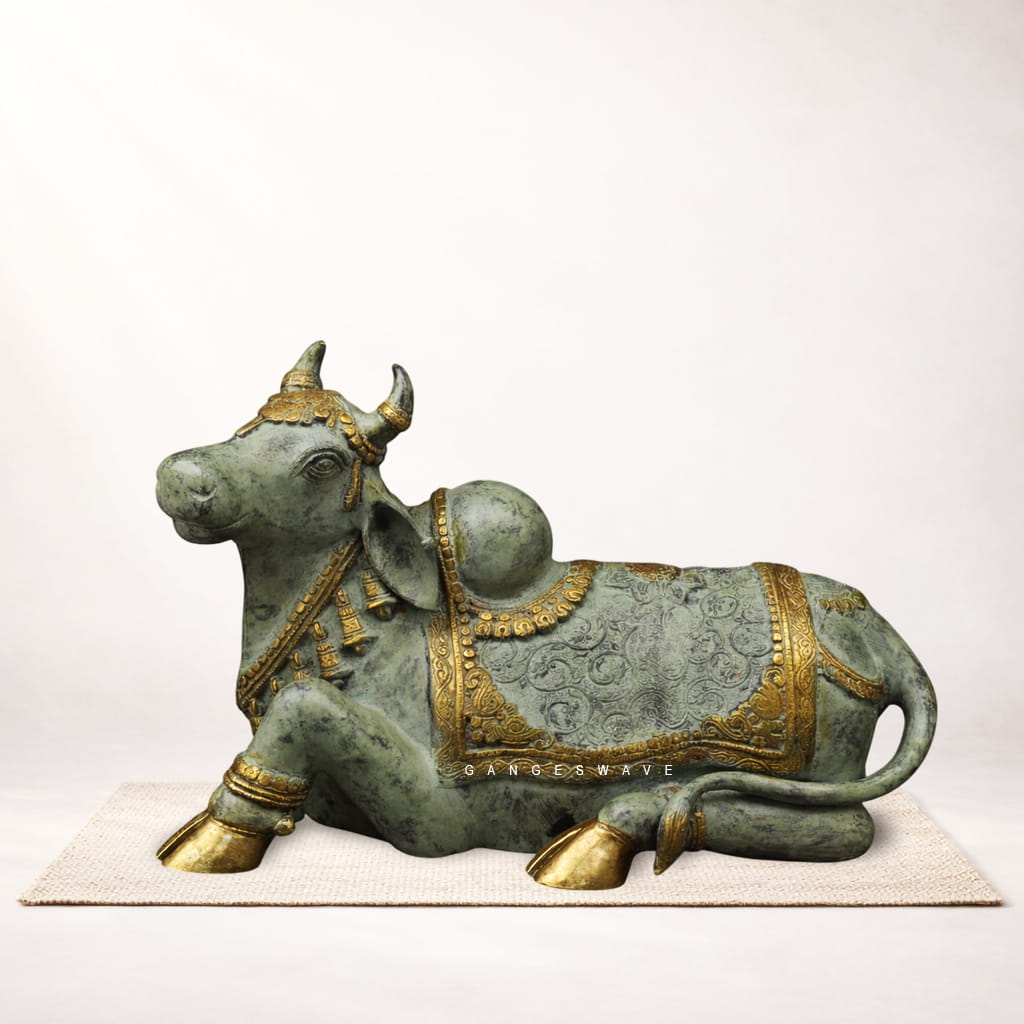 Antique Finish Brass Nandi Statue 20 inches – Sacred Guardian Bull Sculpture for Luxury Home Décor - Image 2