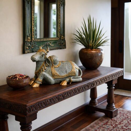 Antique Finish Brass Nandi Statue 20 inches – Sacred Guardian Bull Sculpture for Luxury Home Décor