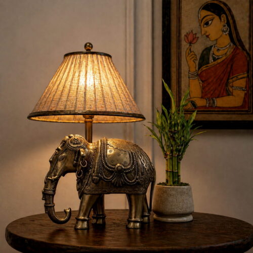 Handcrafted Ornated Brass Elephant Decor - 10 inches