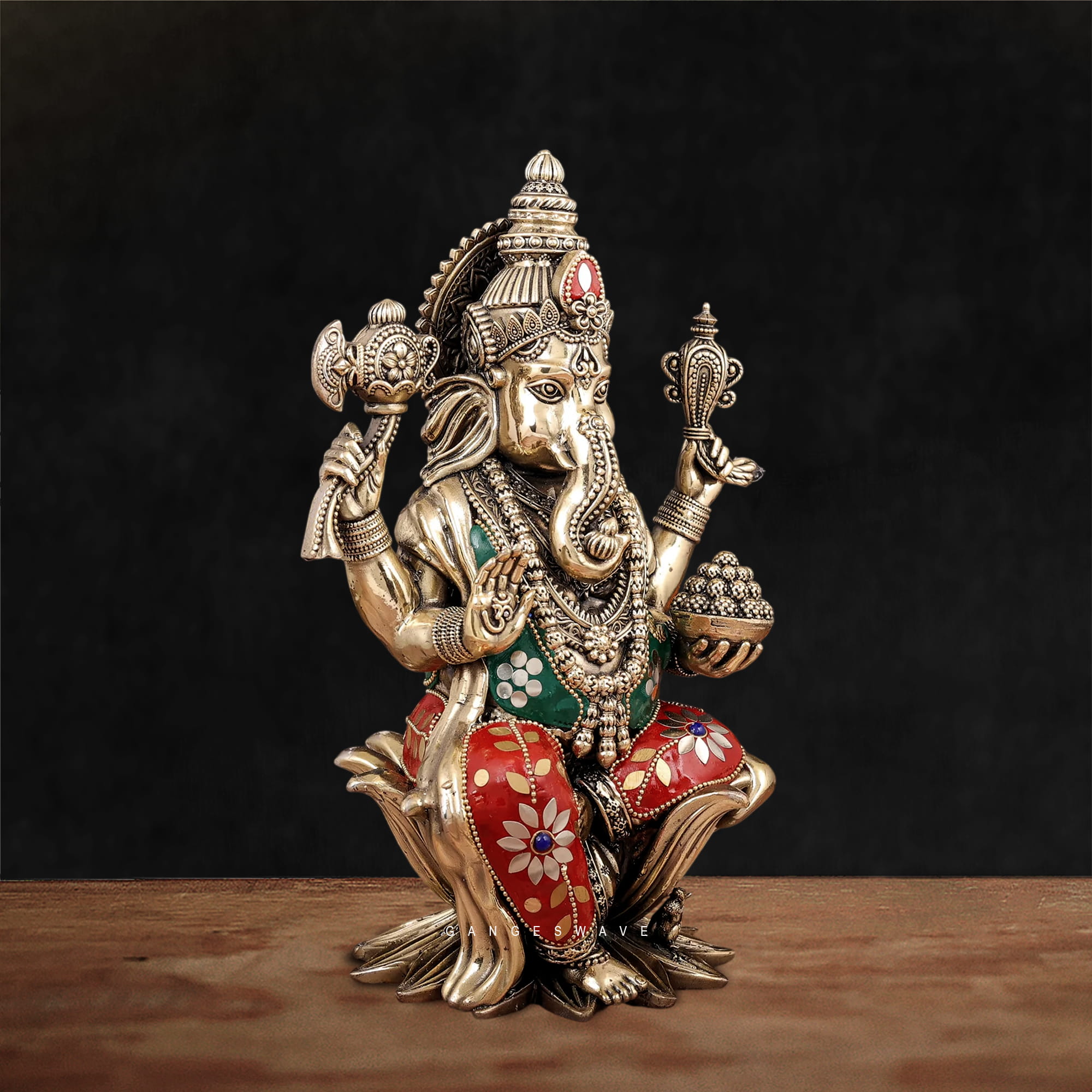 Superfine Brass MaLakshmi, Ganesh, MaSaraswati Idol - 10 inches - Image 7
