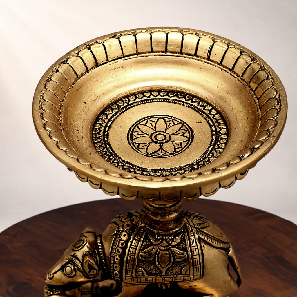 Brass Mooshak Oil Lamp Diya Stand - 6.5 inches - Image 6