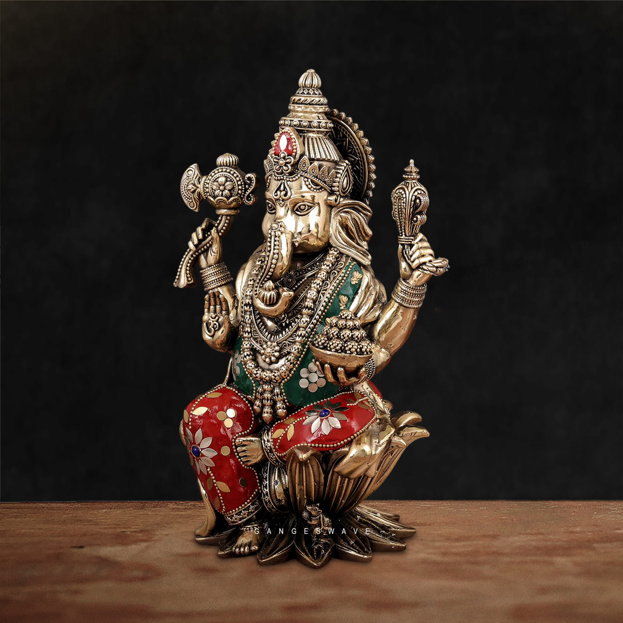 Superfine Brass MaLakshmi, Ganesh, MaSaraswati Idol - 10 inches - Image 8