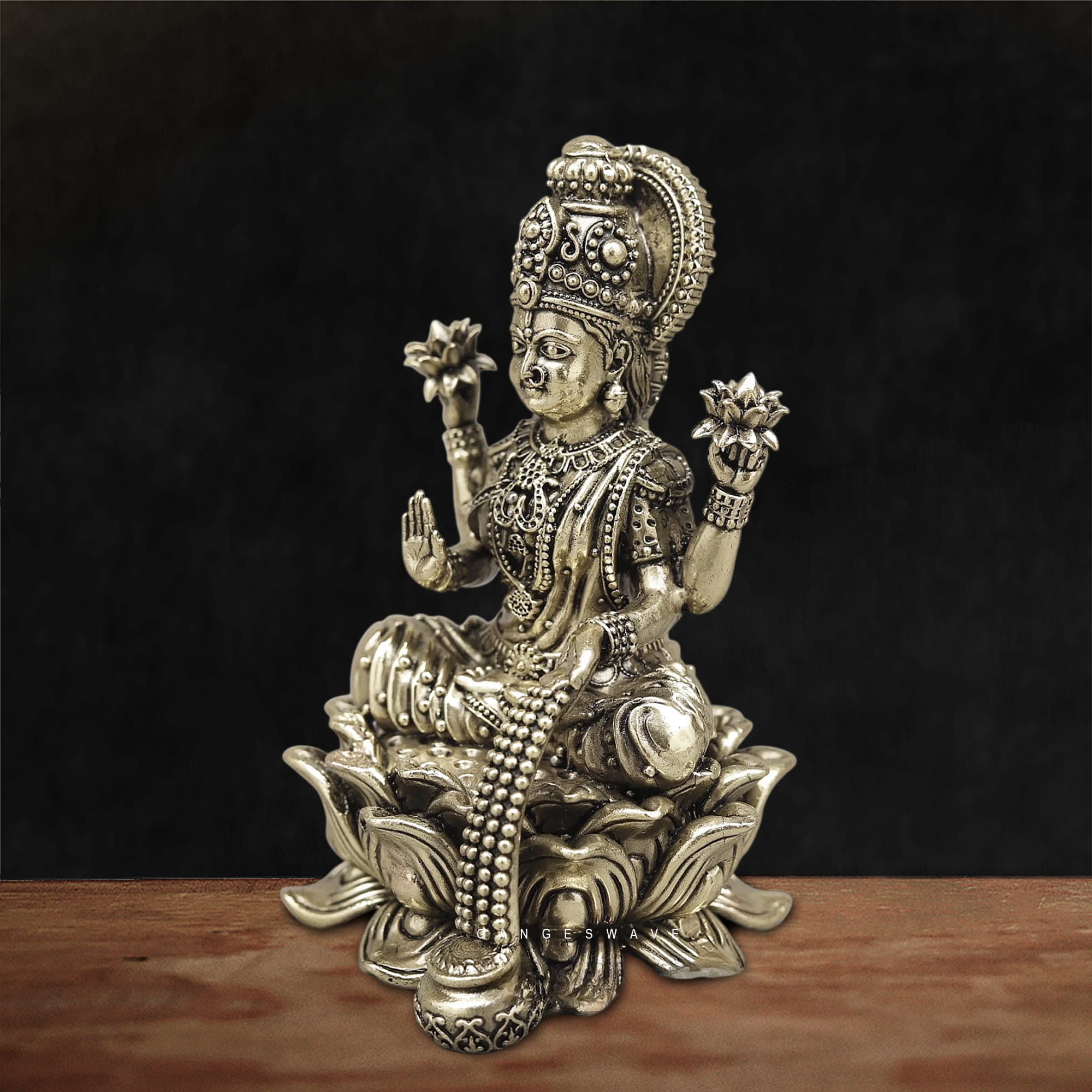 Superfine Brass Goddess Lakshmi Idol on Lotus Base - 5 inches - Image 4