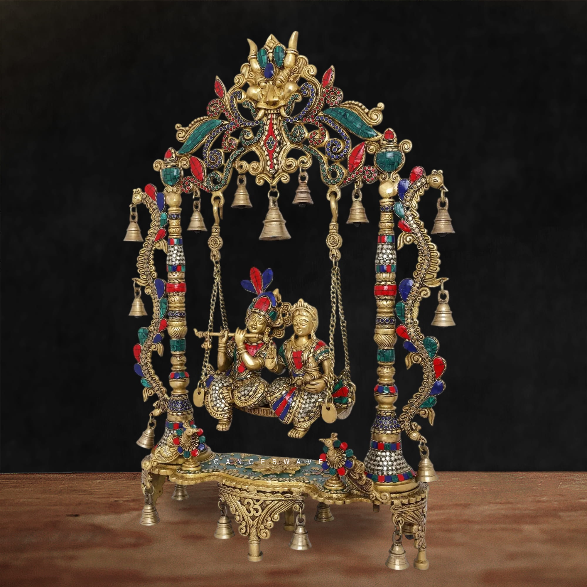 Meenakari Brass Radha Krishna Jhula- 26 inches - Image 6