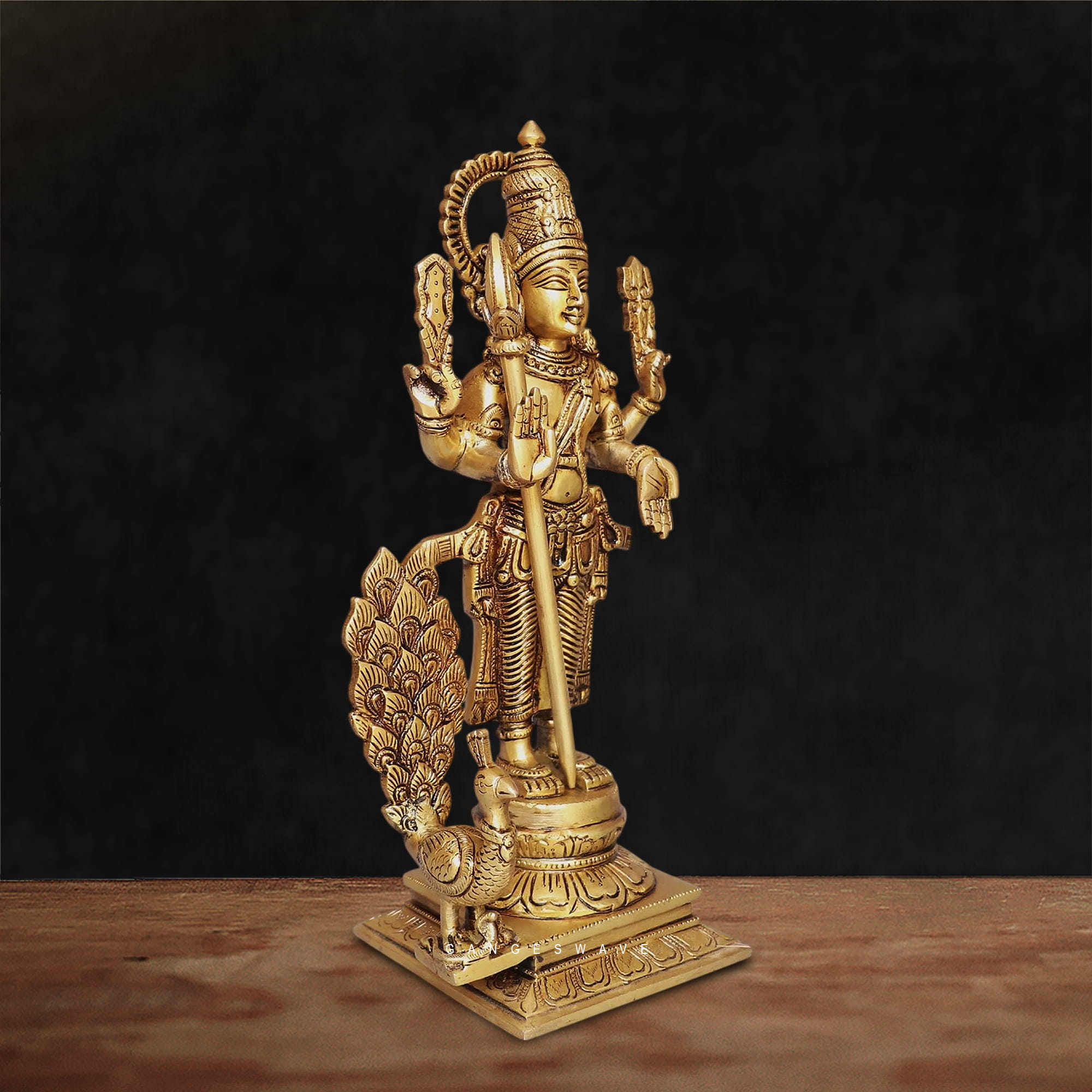Brass Lord Murugan Statue with Peacock - 15 inches - Image 5