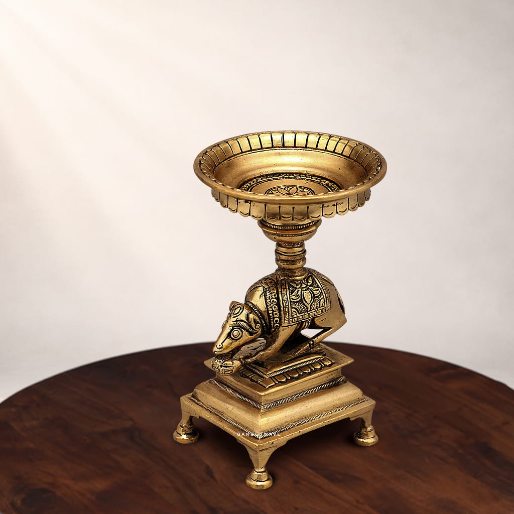 Brass Mooshak Oil Lamp Diya Stand - 6.5 inches - Image 5