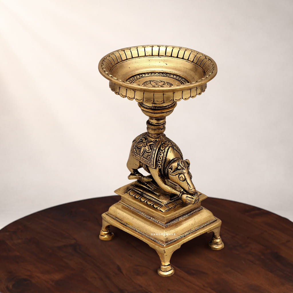 Brass Mooshak Oil Lamp Diya Stand - 6.5 inches - Image 4