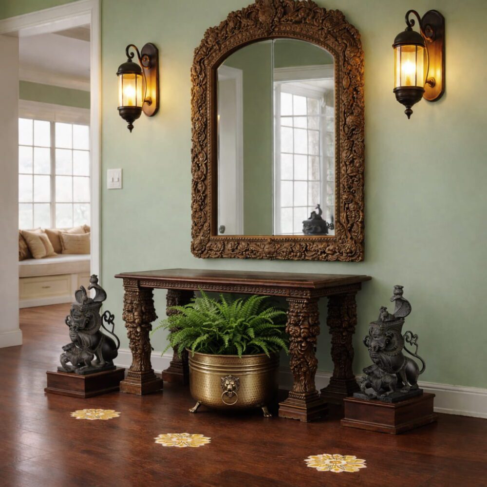 Vintage Brass Yali Statue Pair for Home Decor