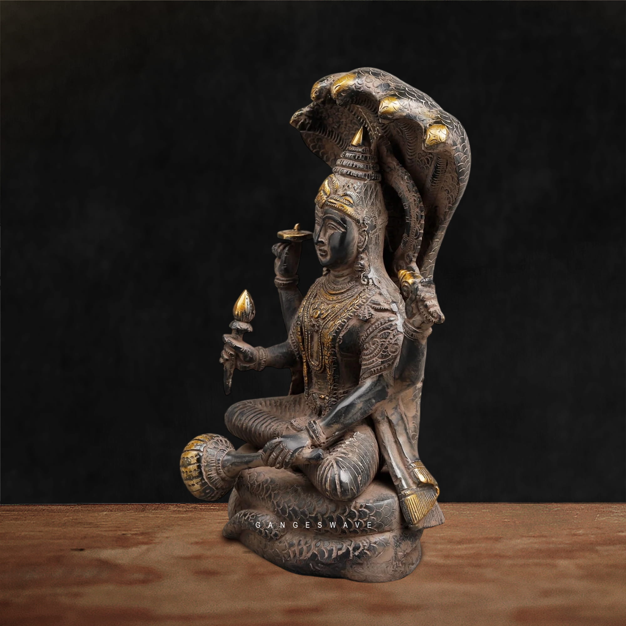 Brass Sheshnag Vishnu Statue – Antique Finish (12 Inches) - Image 4