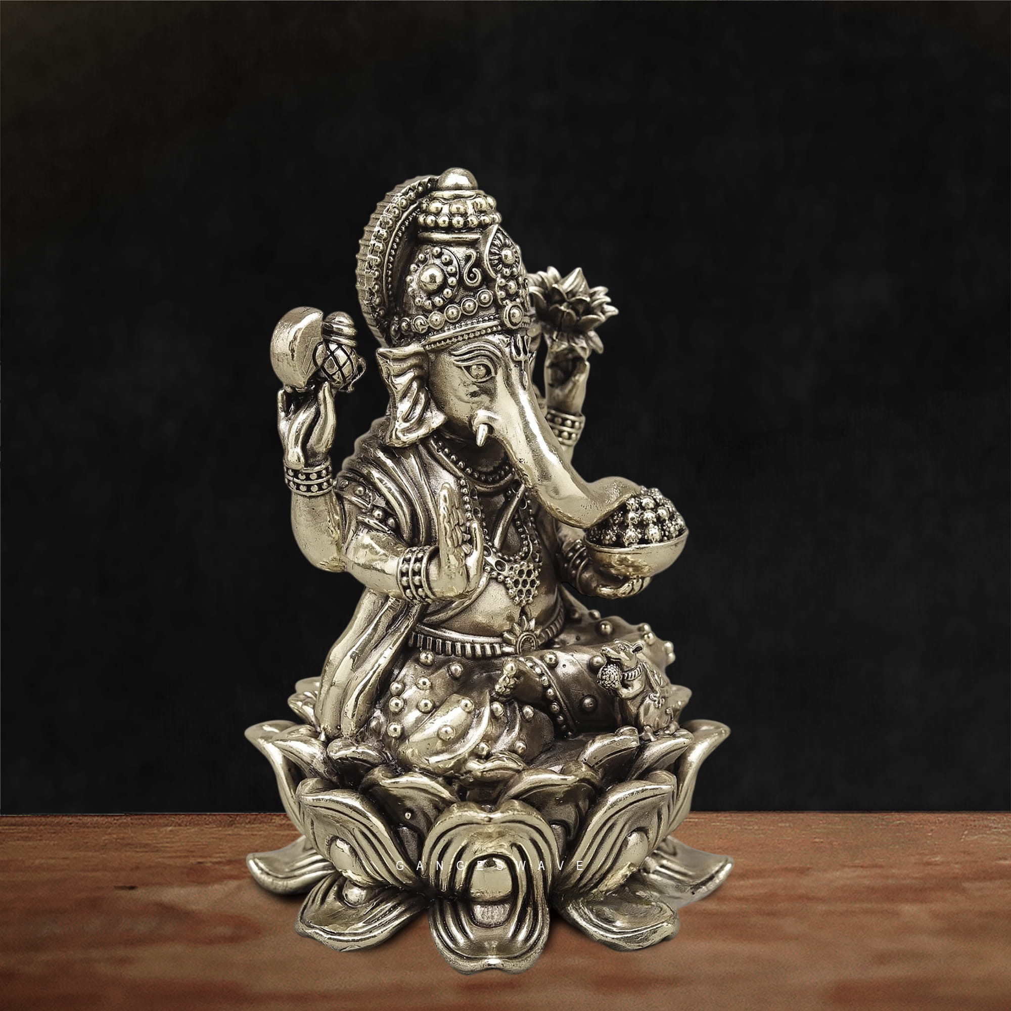 Superfine Brass Lord Ganesha Idol on Lotus Base - 5 inches - Image 4