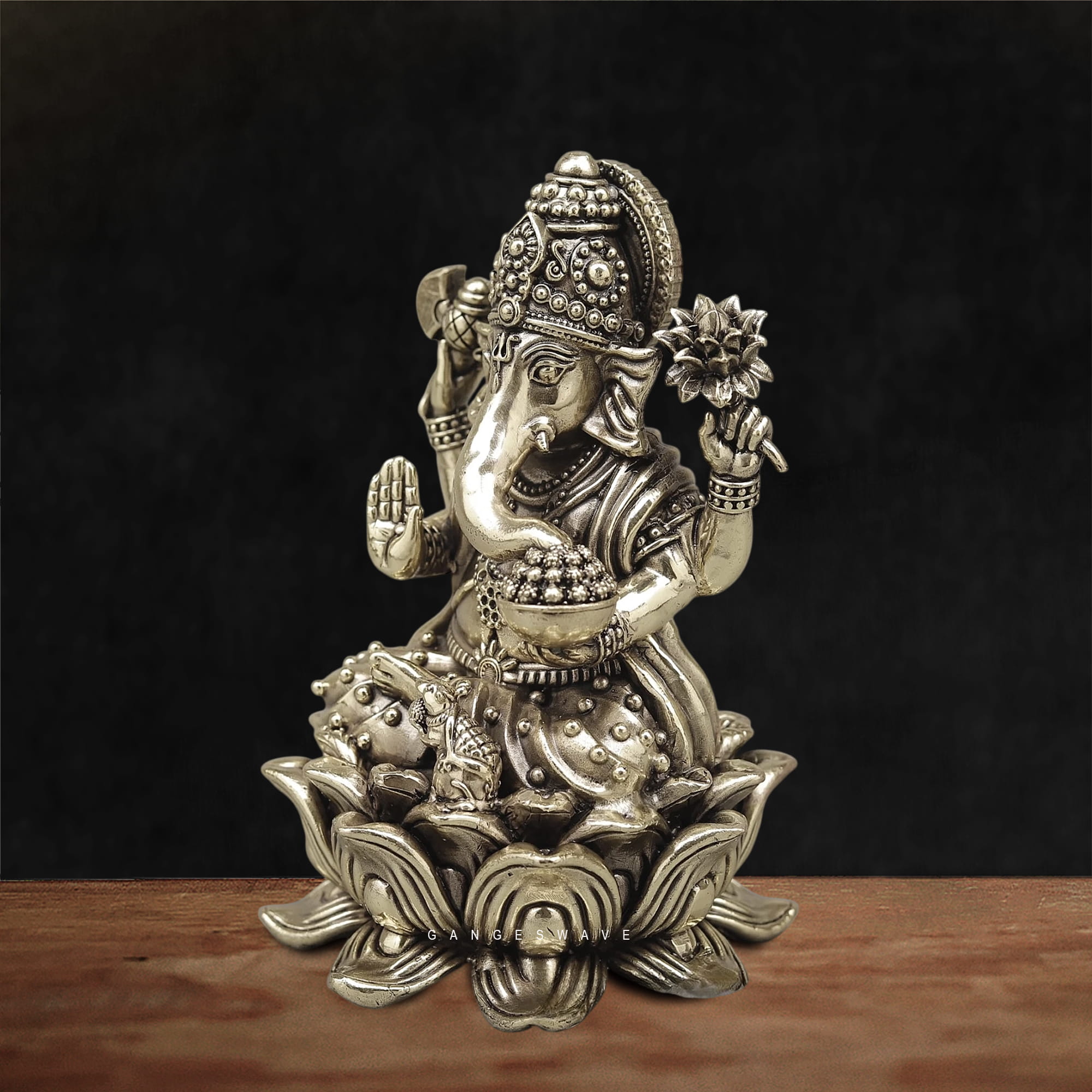 Superfine Brass Lord Ganesha Idol on Lotus Base - 5 inches - Image 3