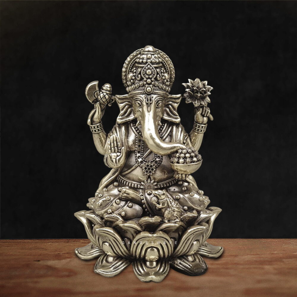 Superfine Brass Lord Ganesha Idol on Lotus Base - 7 inches